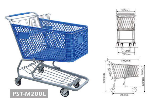 중국 PST-M200L 4개의 바퀴 플라스틱 쇼핑 카트를 가진 플라스틱 Sumarket 쇼핑 트롤리 협력 업체